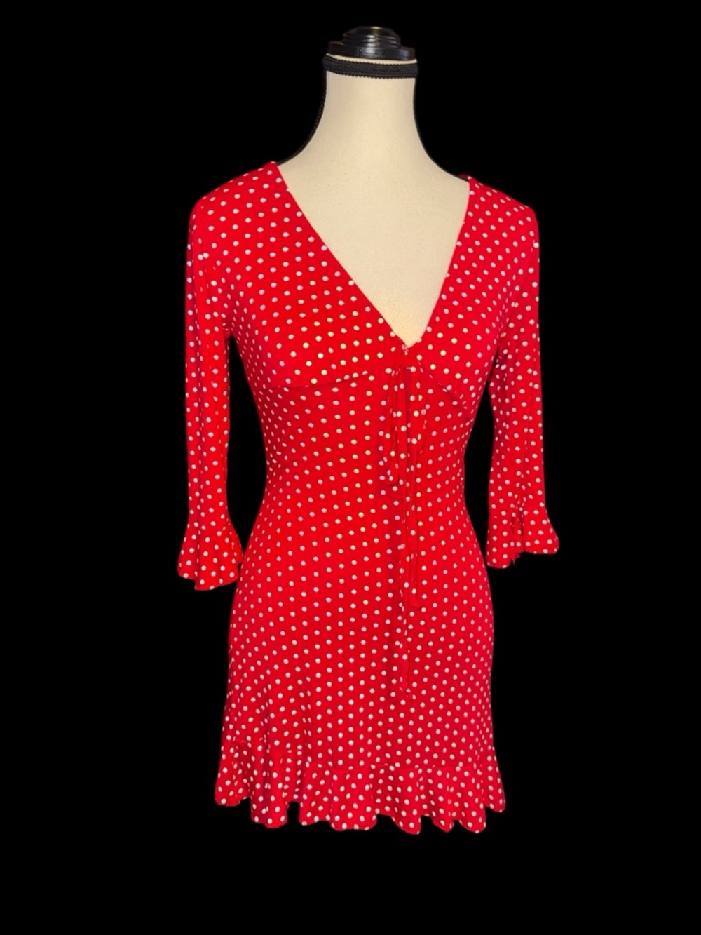 MISSGUIDED Red White Polka Dot Mini Bodycon Swing Dress Long Sleeve - Picture 2 of 8